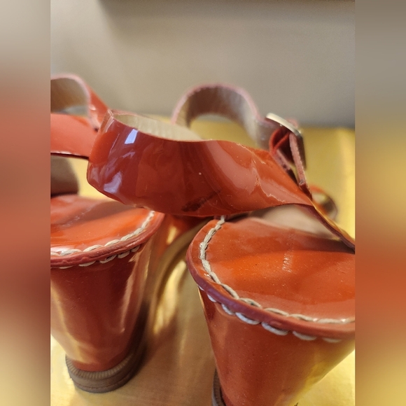 Orange Diane Von Furstenberg Wedge Sandals Size 9 - Picture 8 of 12